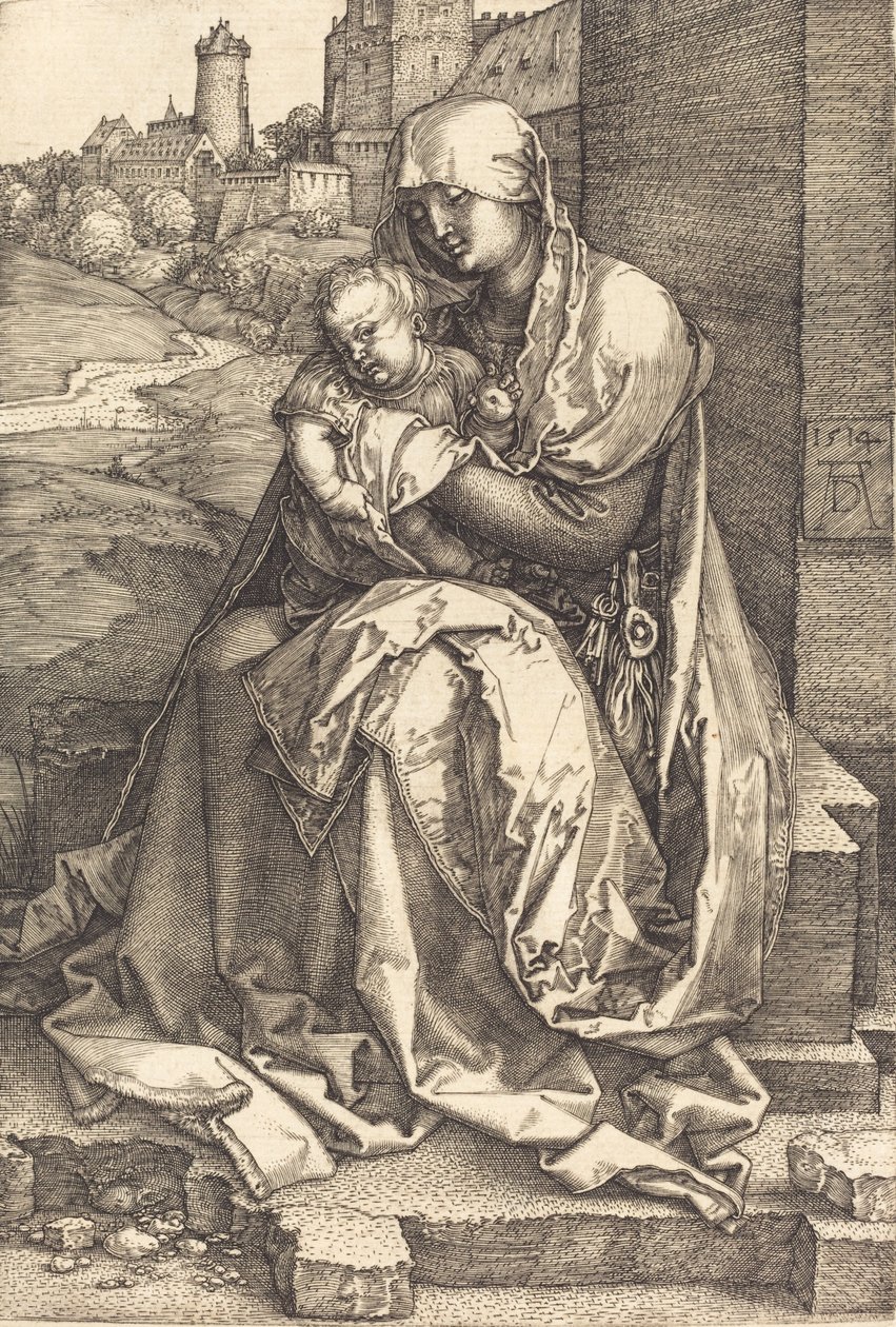 De Maagd en het Kind Zittend bij de Muur, 1514 door Albrecht Dürer