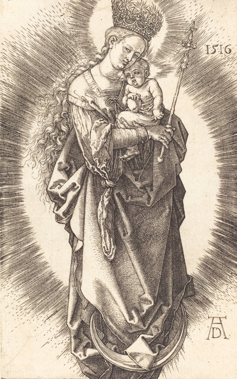 De Maagd en het Kind op een maansikkel met een scepter en een sterrenkroon, 1516 door Albrecht Dürer