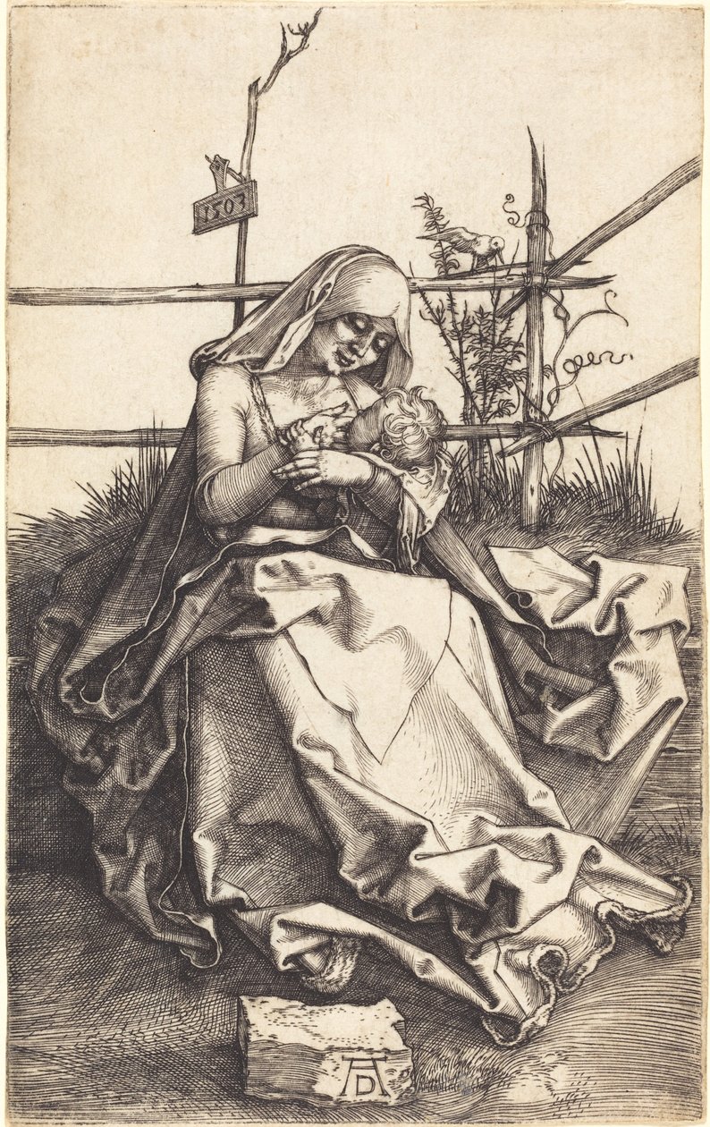 De Maagd en het Kind op een grasbank door Albrecht Dürer