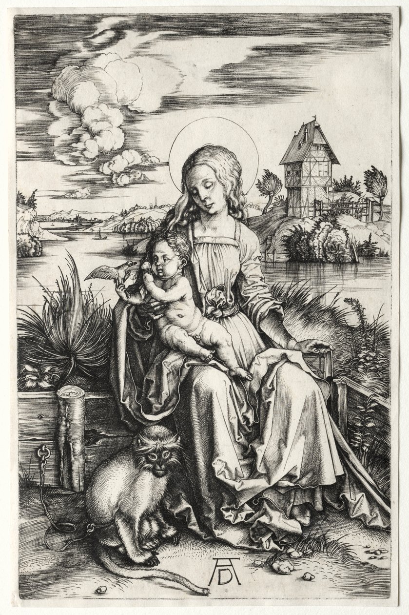 De Maagd en het Kind met een Aap door Albrecht Dürer