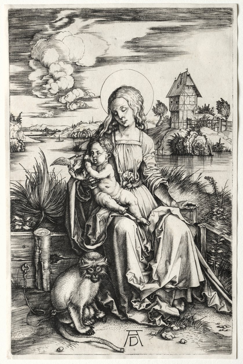 De Maagd en Kind met een Aap, ca. 1498 door Albrecht Dürer