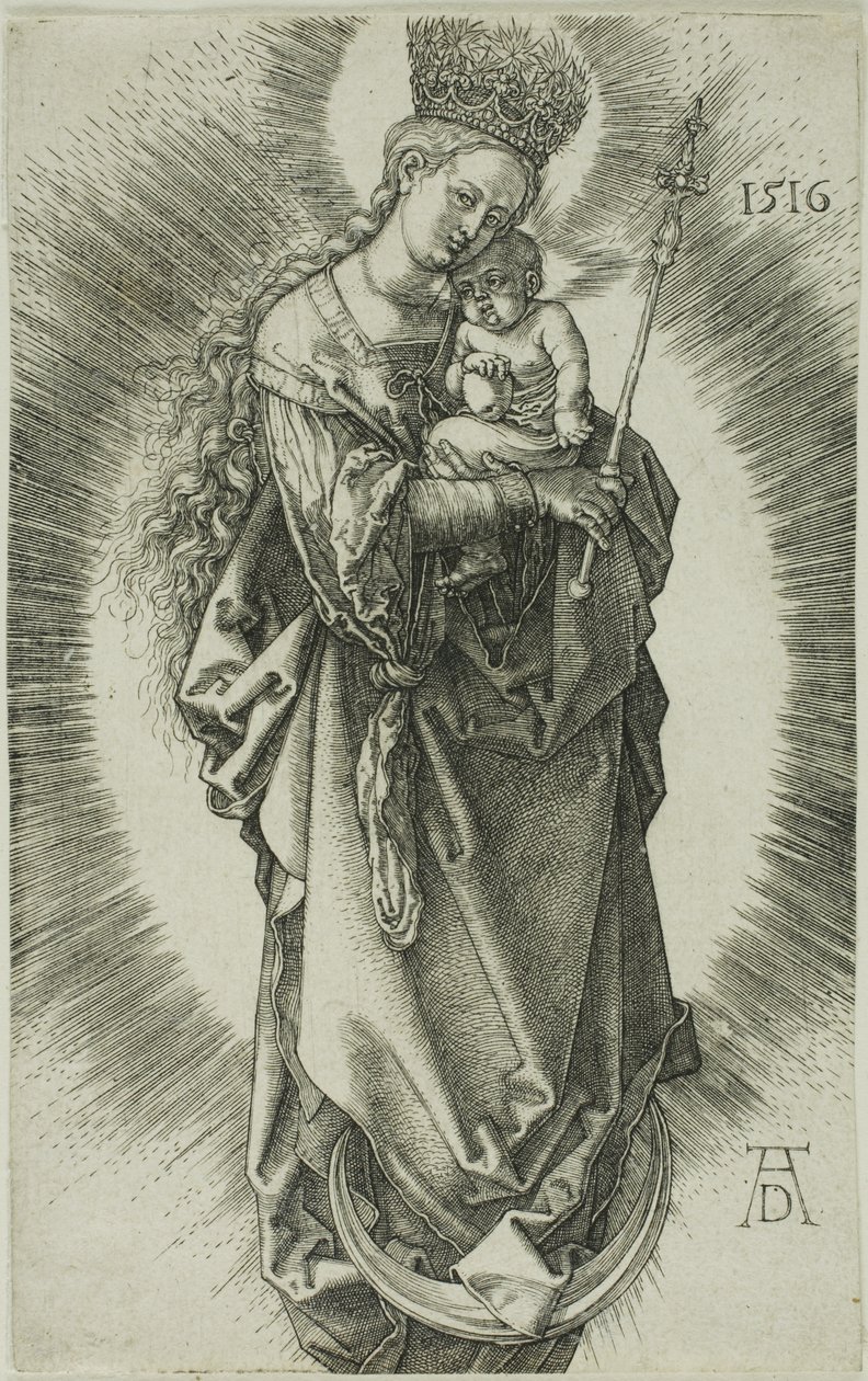 De Maagd op een maansikkel met een kroon van sterren en een scepter door Albrecht Dürer
