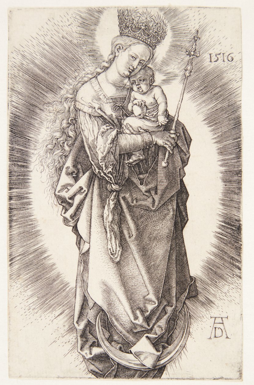 De Maagd op een halve maan met een kroon van sterren en een scepter door Albrecht Dürer