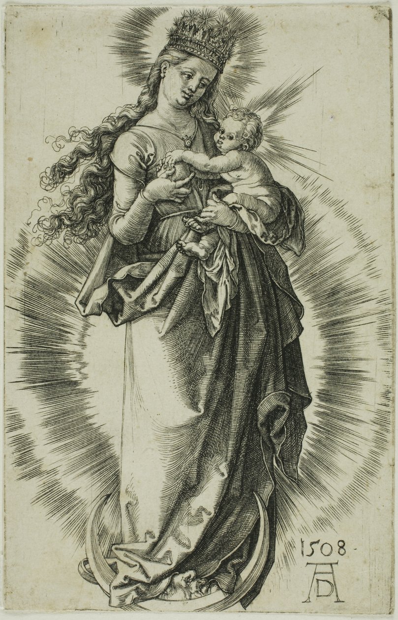De Maagd op de halve maan met een kroon van sterren door Albrecht Dürer