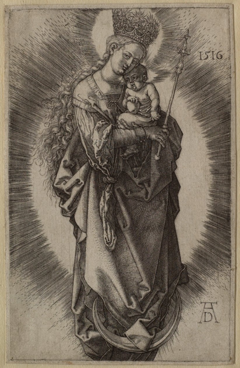 De Maagd op de maansikkel met scepter en sterrenkroon door Albrecht Dürer