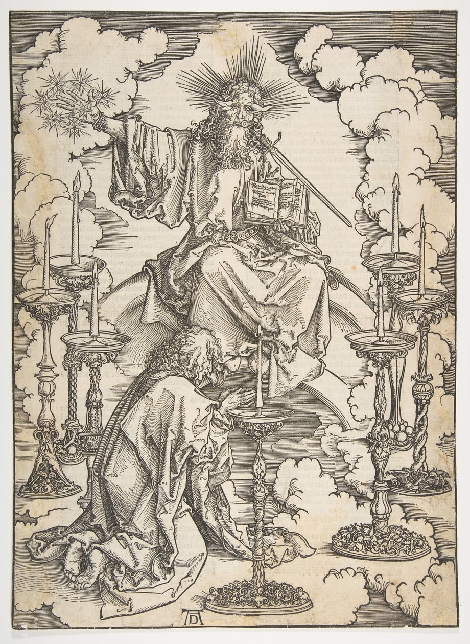 Het visioen van de zeven kandelaars, uit De Apocalyps, Duitse editie 1498 door Albrecht Dürer