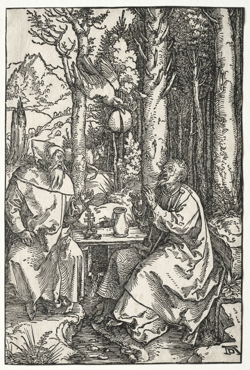 Het Bezoek van St. Antonius aan St. Paulus de Kluizenaar door Albrecht Dürer