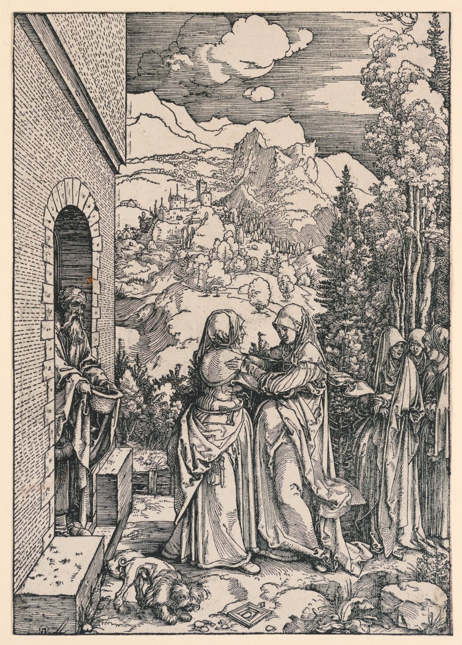 De Visitatie, uit de Levenscyclus van de Maagd door Albrecht Dürer