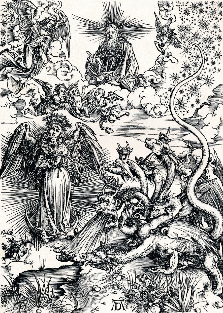 De Vrouw Bekleed met de Zon en de Zevenkoppige Draak door Albrecht Dürer
