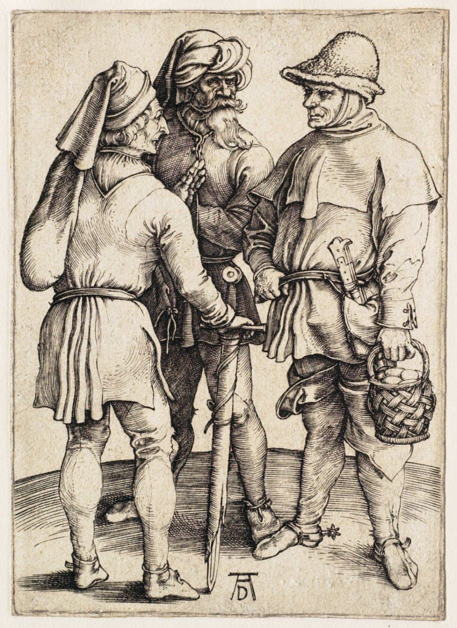 Drie boeren in gesprek door Albrecht Dürer
