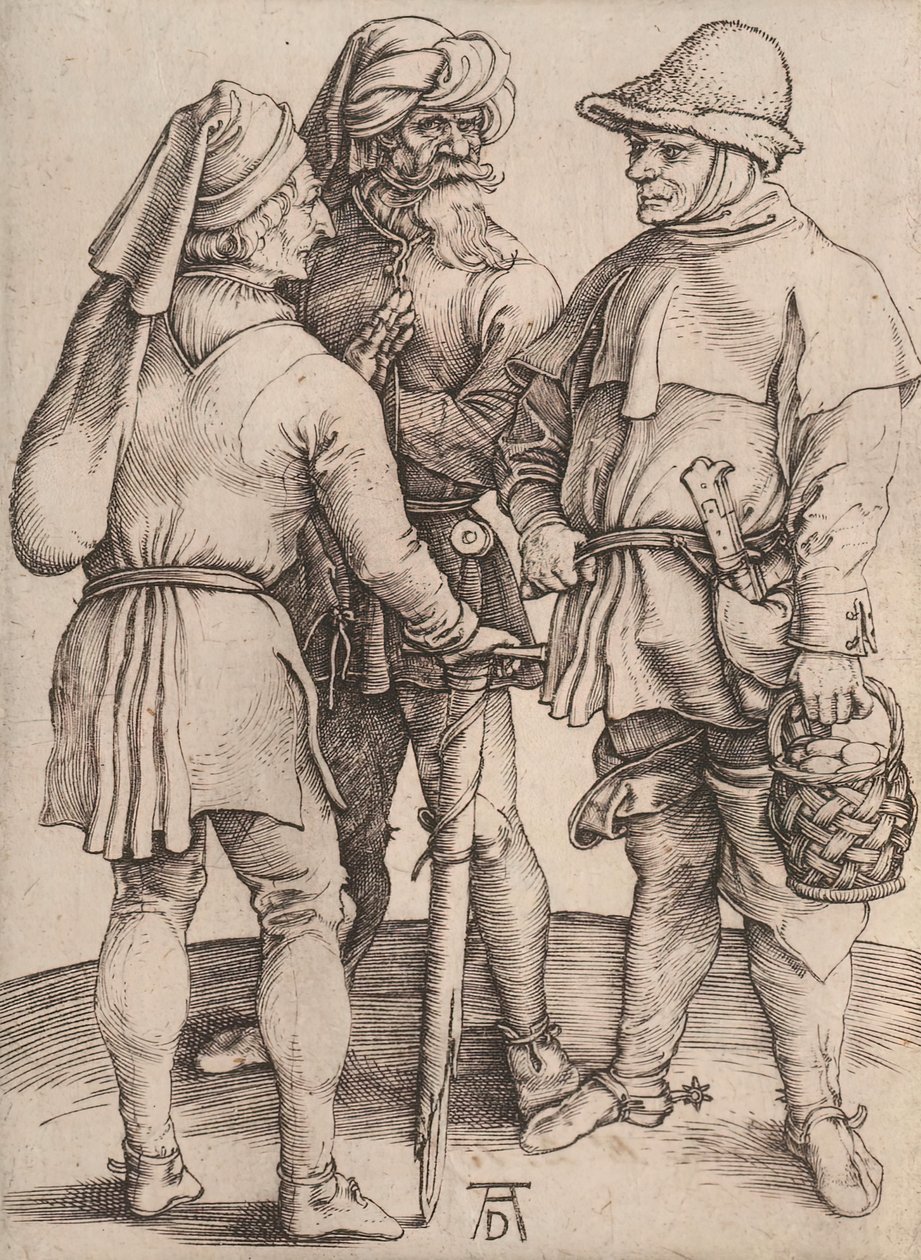Drie boeren in gesprek, 1497-1498 door Albrecht Dürer