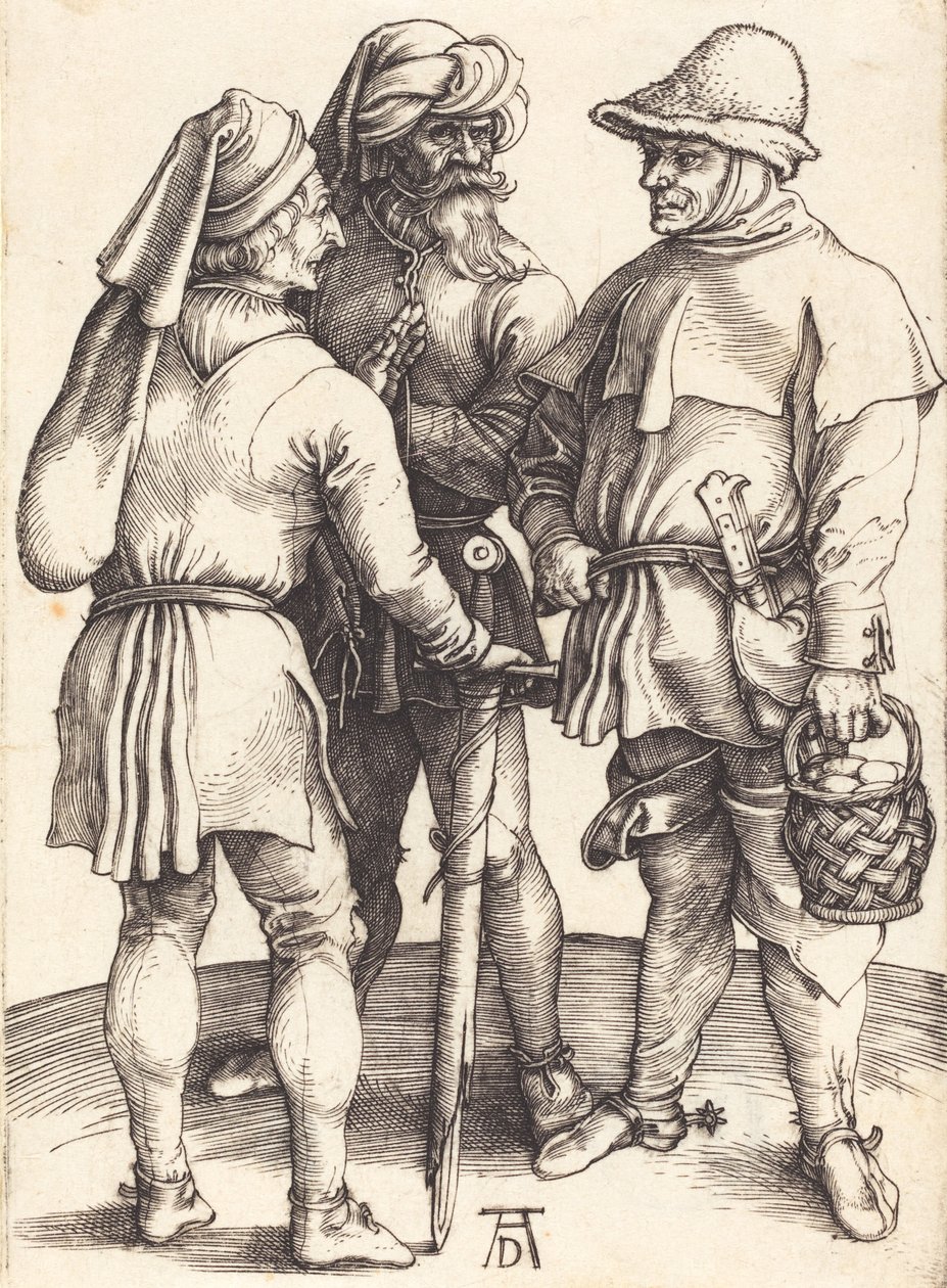 Drie Boeren in Gesprek, ca. 1497 door Albrecht Dürer