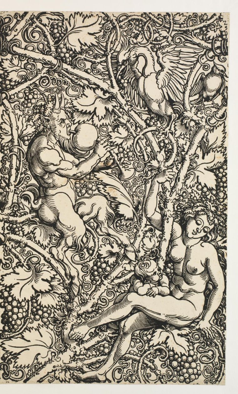 Twee ontwerpen voor wandtapijten met satyrfamilie door Albrecht Dürer