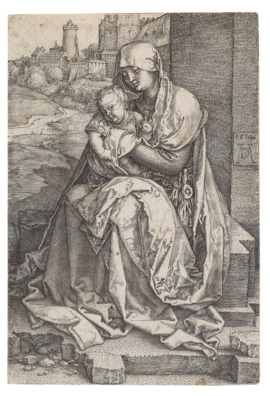 Maagd en Kind Zittend bij de Muur door Albrecht Dürer