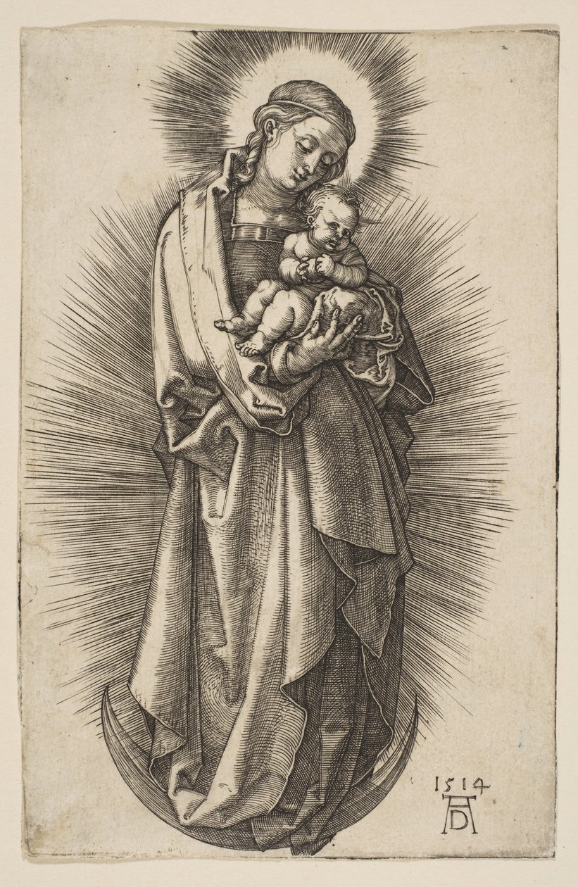Maagd en kind op de halve maan met een diadeem door Albrecht Dürer