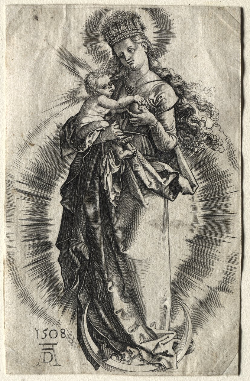 Maagd op een halve maan met een kroon van sterren door Albrecht Dürer
