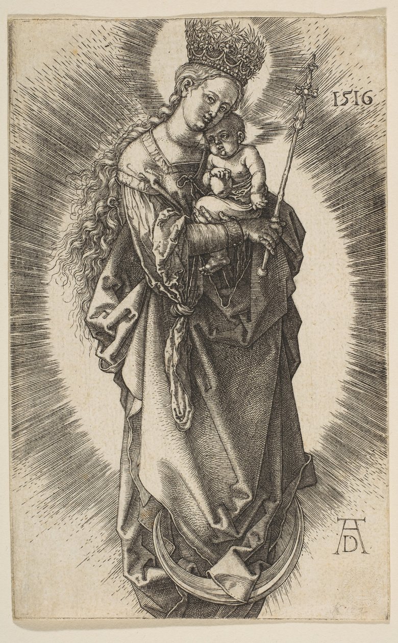 Maagd op de maansikkel met scepter en sterrenkroon, 1516 door Albrecht Dürer