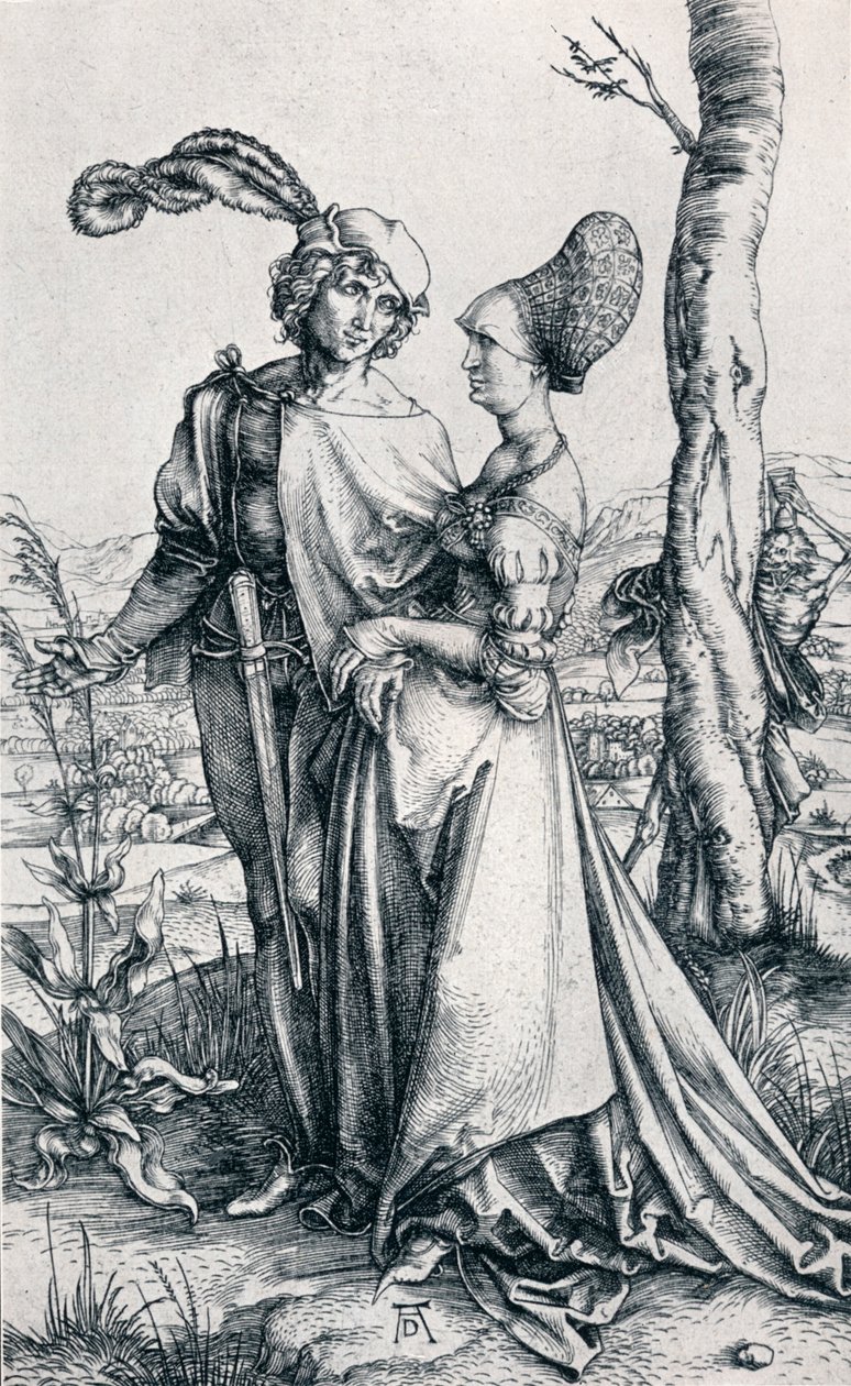 Jong stel bedreigd door de dood of De Promenade, 1495 door Albrecht Dürer