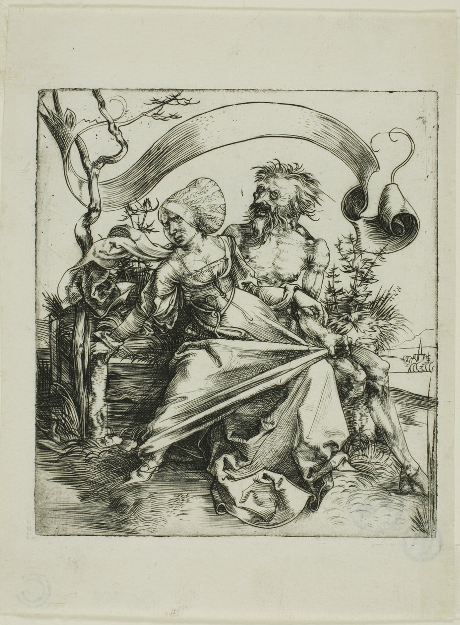 Jonge vrouw aangevallen door de dood (De rover) door Albrecht Dürer