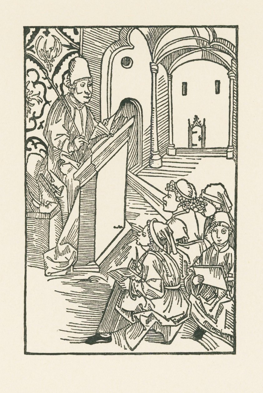Een leraar met vier leerlingen door Albrecht Dürer or Duerer