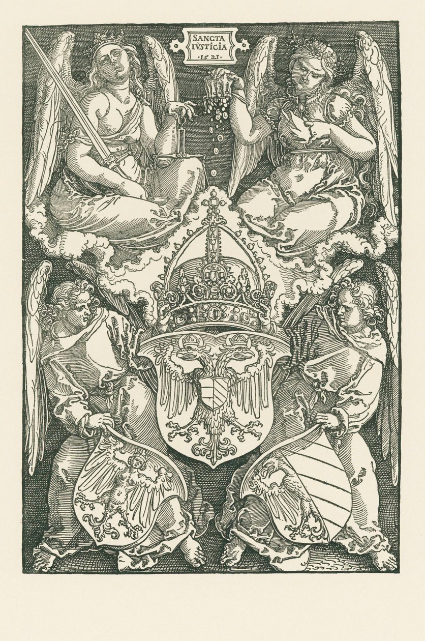 Allegorie met het wapenschild van het keizerrijk en van de stad Neurenberg door Albrecht Dürer or Duerer