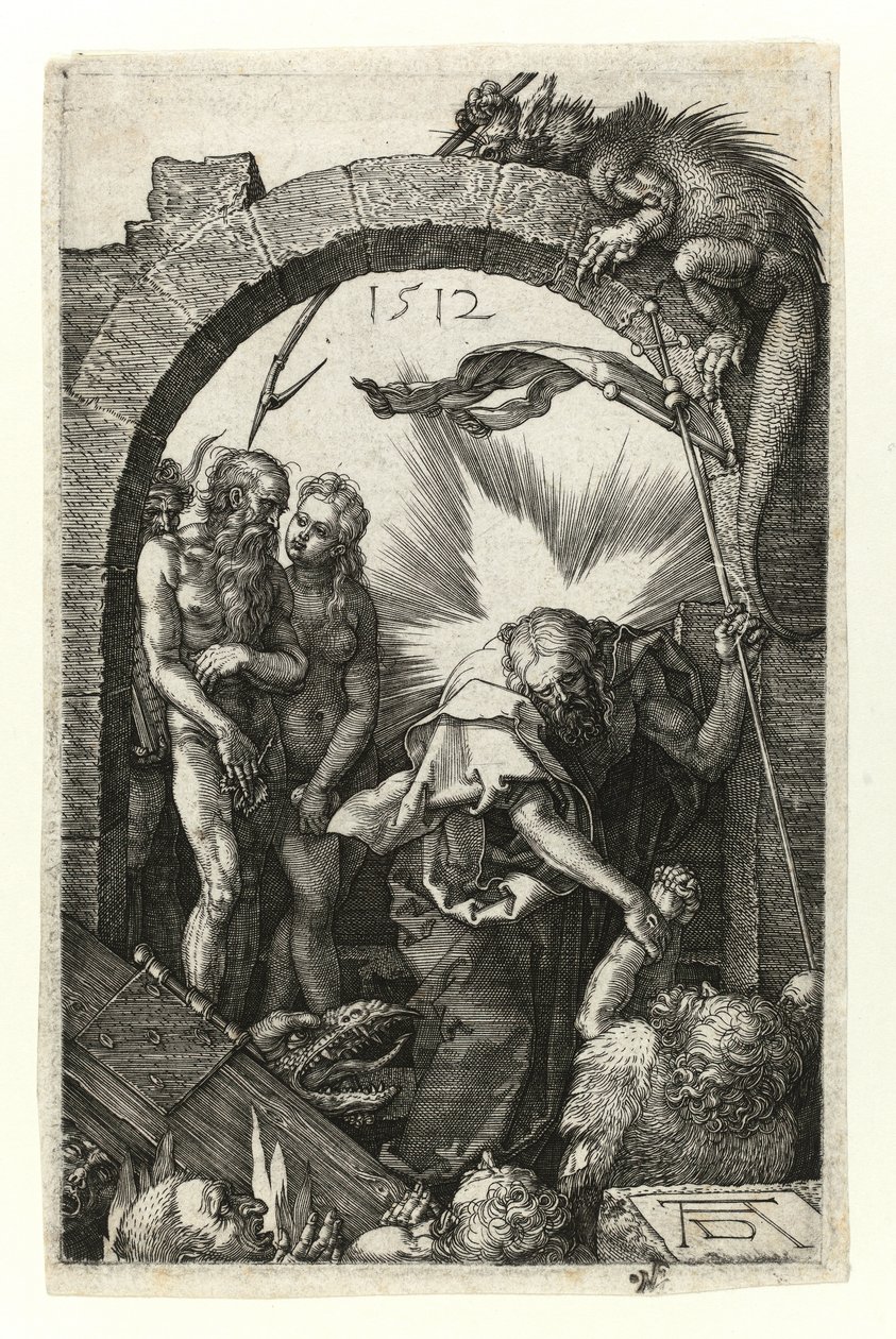 Christus in het voorgeborchte (met Adam en Eva) door Albrecht Dürer