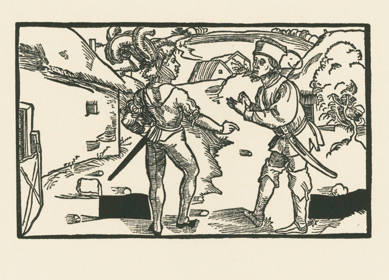 Clinia en Syrus, ca.1492-93 (houtsnede) door Albrecht Dürer or Duerer