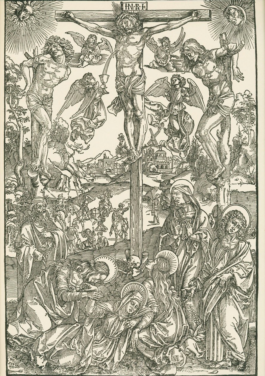 Kruisiging (De Grote Golgotha), ca. 1496-00 (houtsnede) door Albrecht Dürer or Duerer