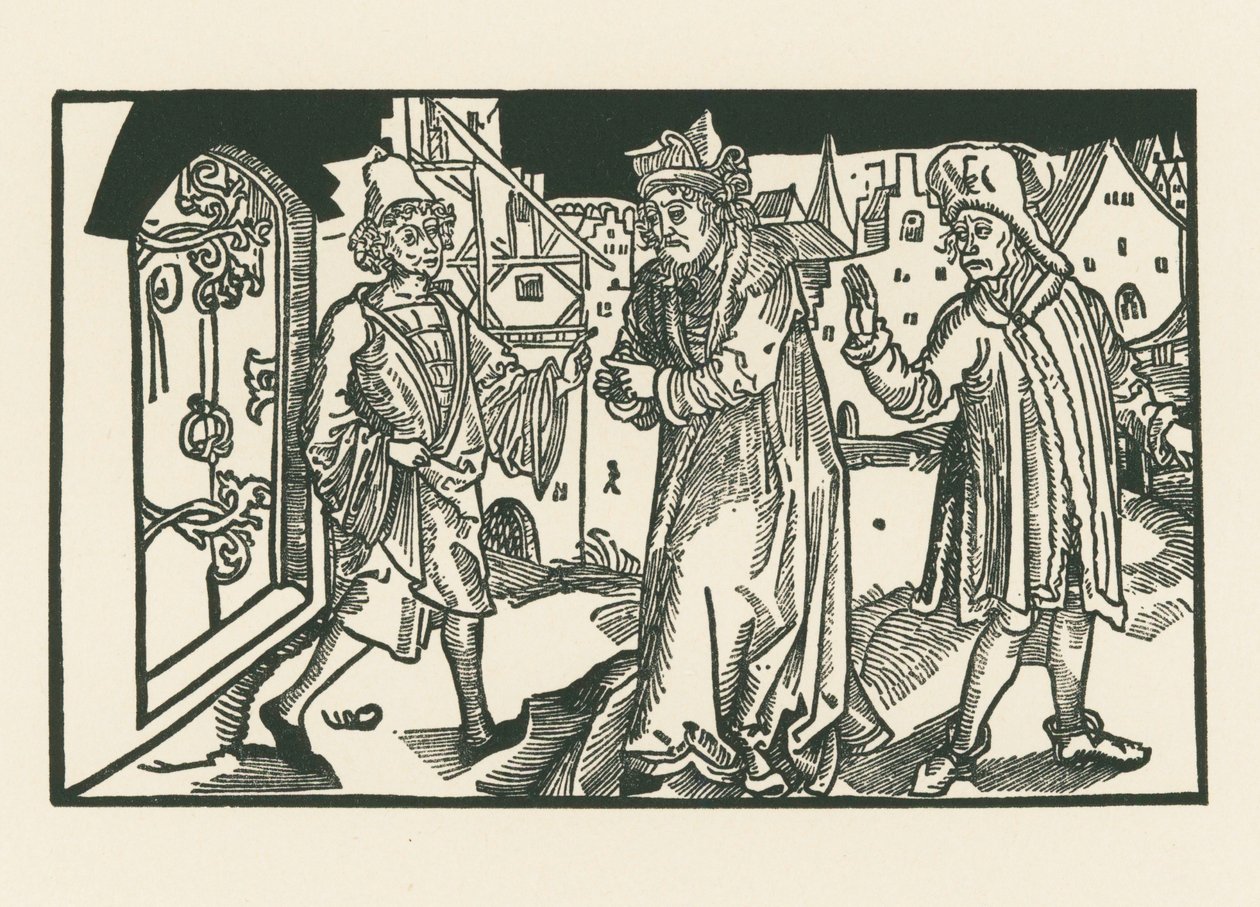 Davus, Simo en Chremes, ca.1492-93 (houtsnede) door Albrecht Dürer or Duerer