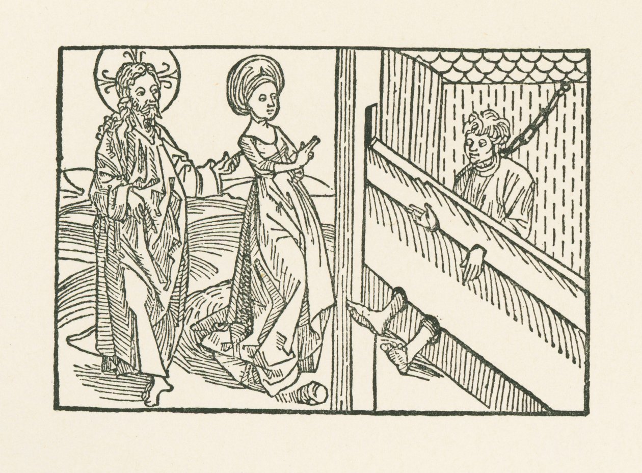 Vierde werk van barmhartigheid: Medelijden met de te zwaar gestrafte man door Albrecht Dürer or Duerer