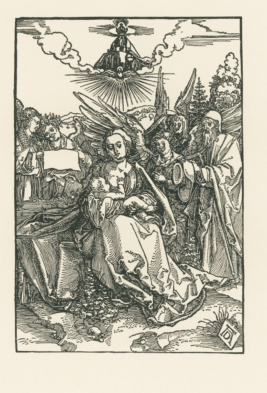 Heilige Familie met vijf engelen, c.1503-04 (houtsnede) door Albrecht Dürer or Duerer