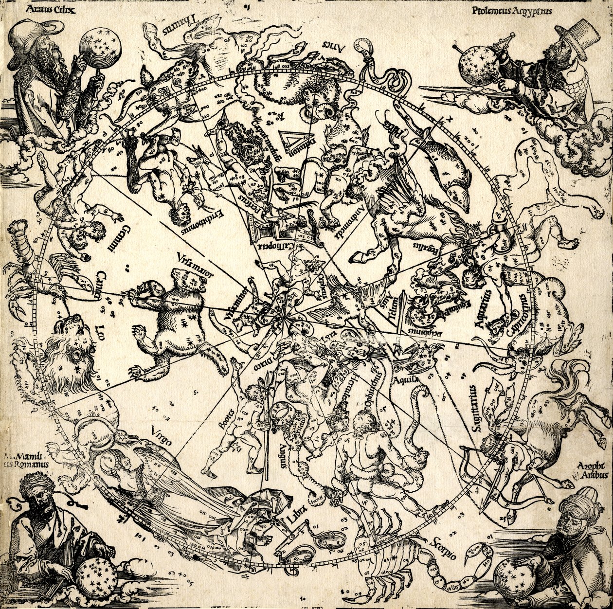 Imagines coeli Septentrionales cum duodecim imaginibus zodiaci, ca.1510-c.20 (houtsnede) door Albrecht Dürer or Duerer
