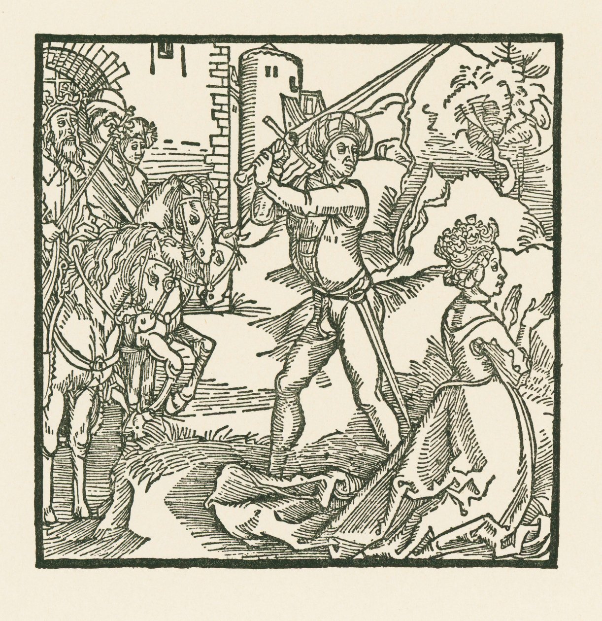 Koning Jehu laat zijn vrouw Jezebel onthoofden door Albrecht Dürer or Duerer