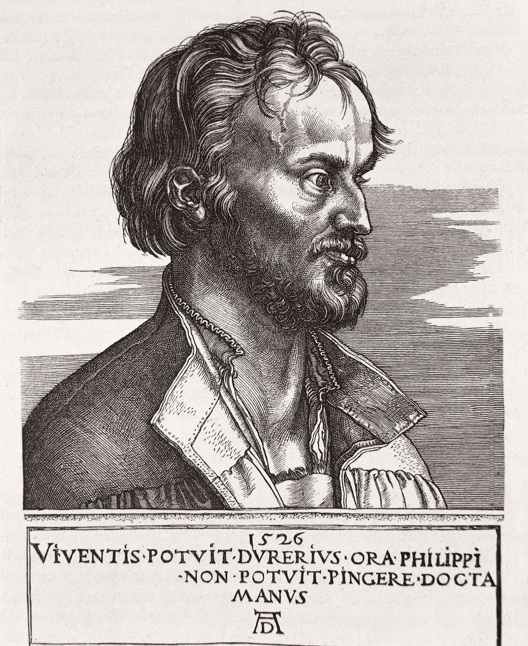 Philipp Schwarzerd, genaamd Melanchton (1497-1560). Theoloog en medewerker van Luther (gravure) door Albrecht Dürer