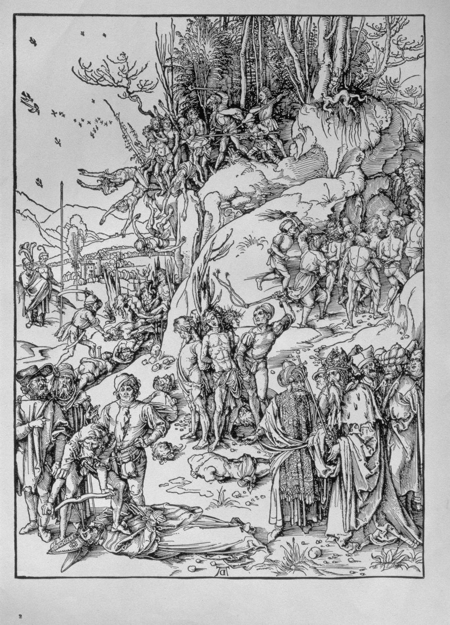 Martelaarschap van de tienduizend christenen op de berg Ararat (houtsnede) door Albrecht Dürer or Duerer