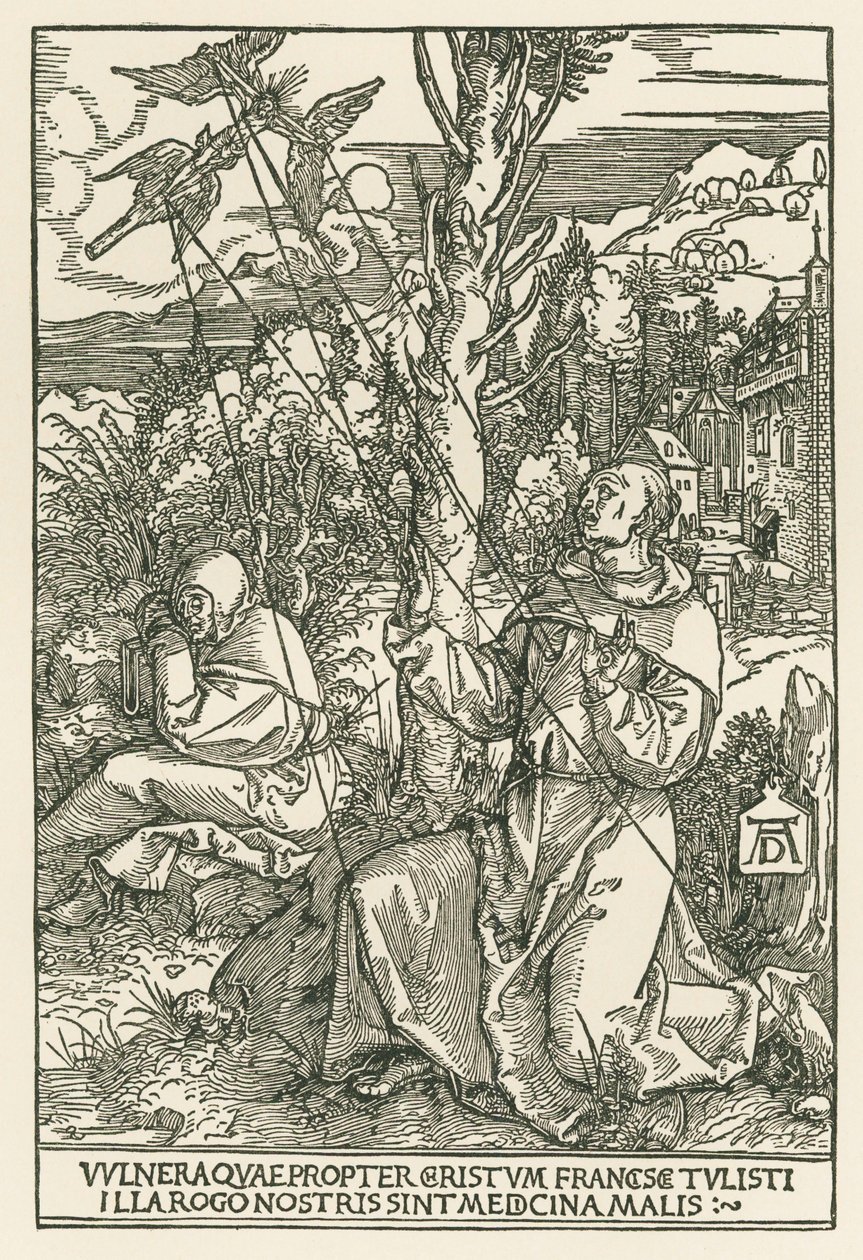 Franciscus ontvangt de stigmata, ca. 1503-04 (houtsnede) door Albrecht Dürer or Duerer