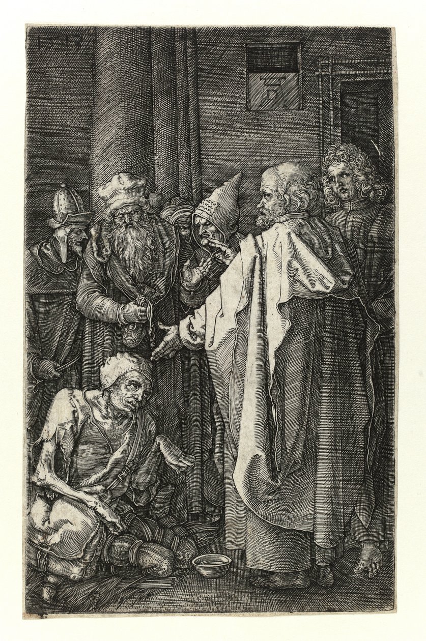 St. Petrus en St. Johannes genezen de kreupelen bij de tempelpoort door Albrecht Dürer