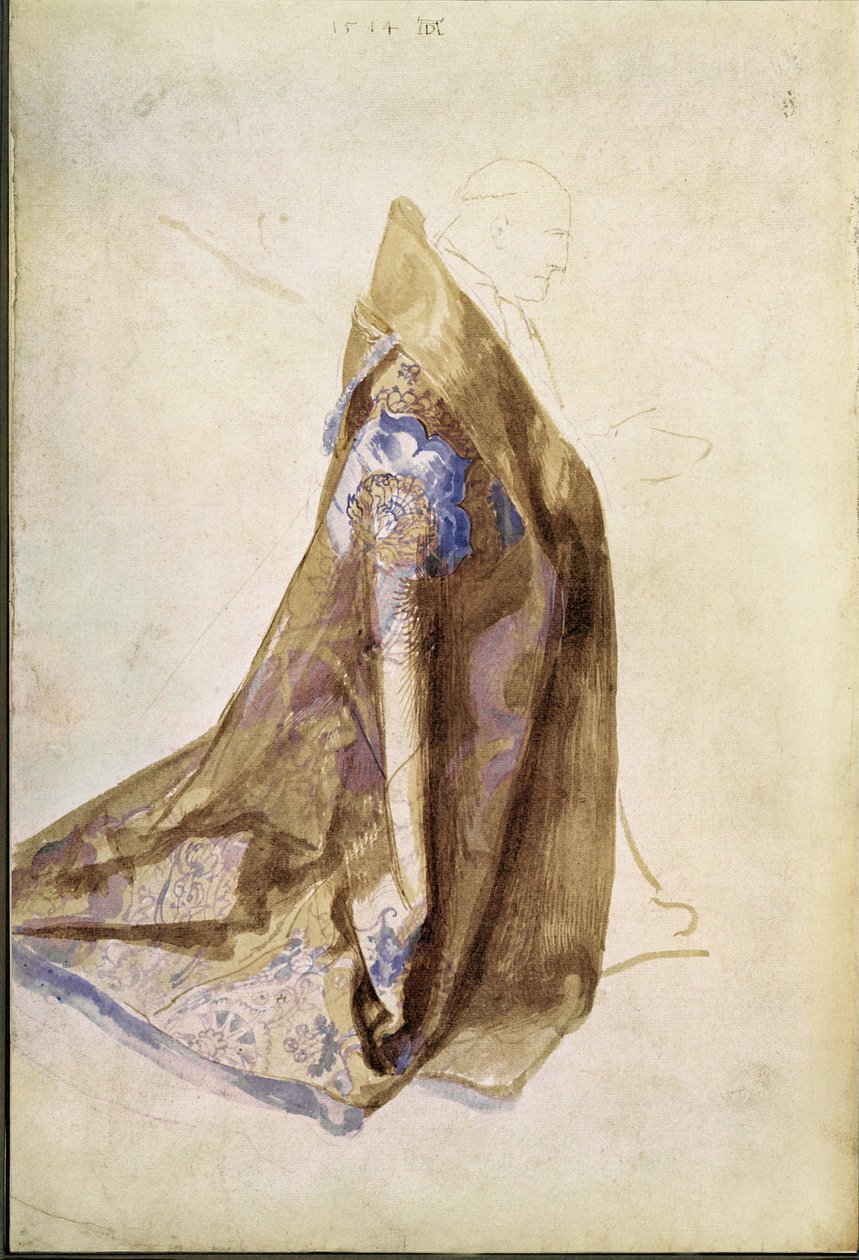 Studie voor het gewaad van paus Julius II voor De Maagd met de Rozenkrans door Albrecht Dürer or Duerer