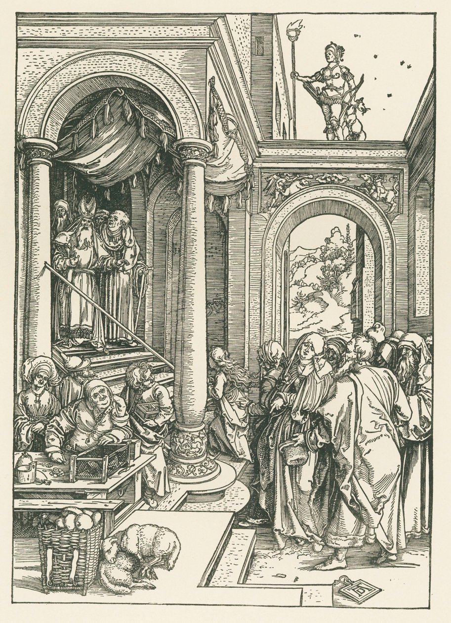 De presentatie van de maagd in de tempel ... door Albrecht Dürer or Duerer