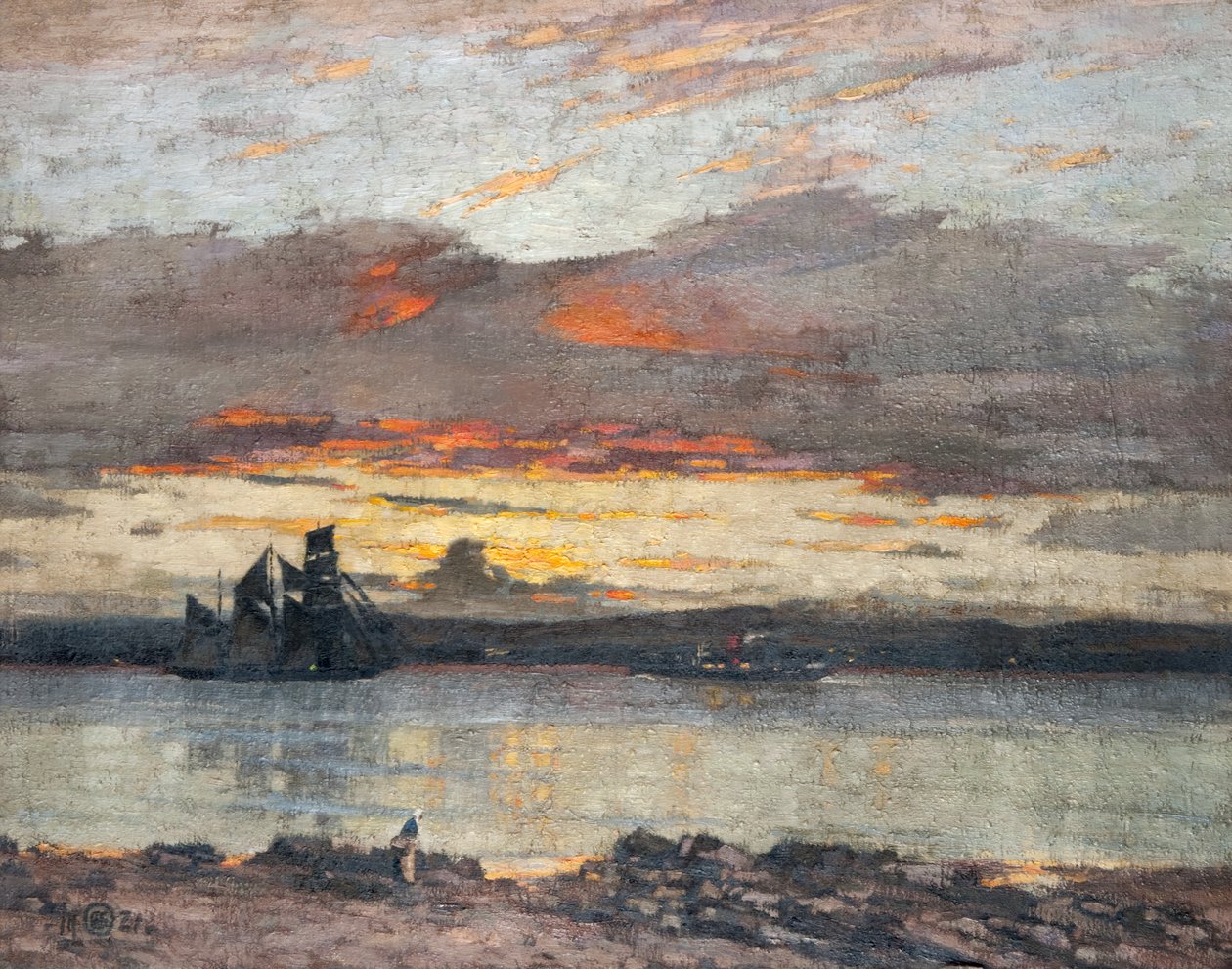 Zonsondergang op de Tay [Uitzicht richting Dundee] door Alec Grieve