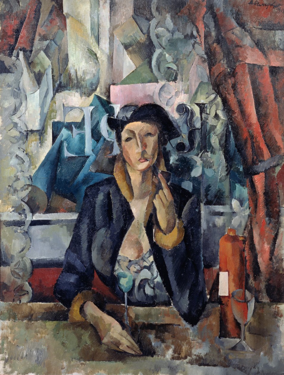 Portret van de vrouw van de kunstenaar in een café door Aleksandr Aleksandrovich Osmerkin