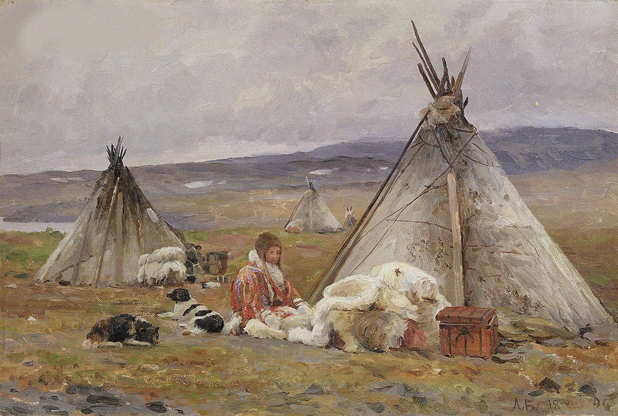 Een Nenets Chum (een nomadentent). Novaya Zemlya Eiland door Aleksandr Alekseevich Borisov