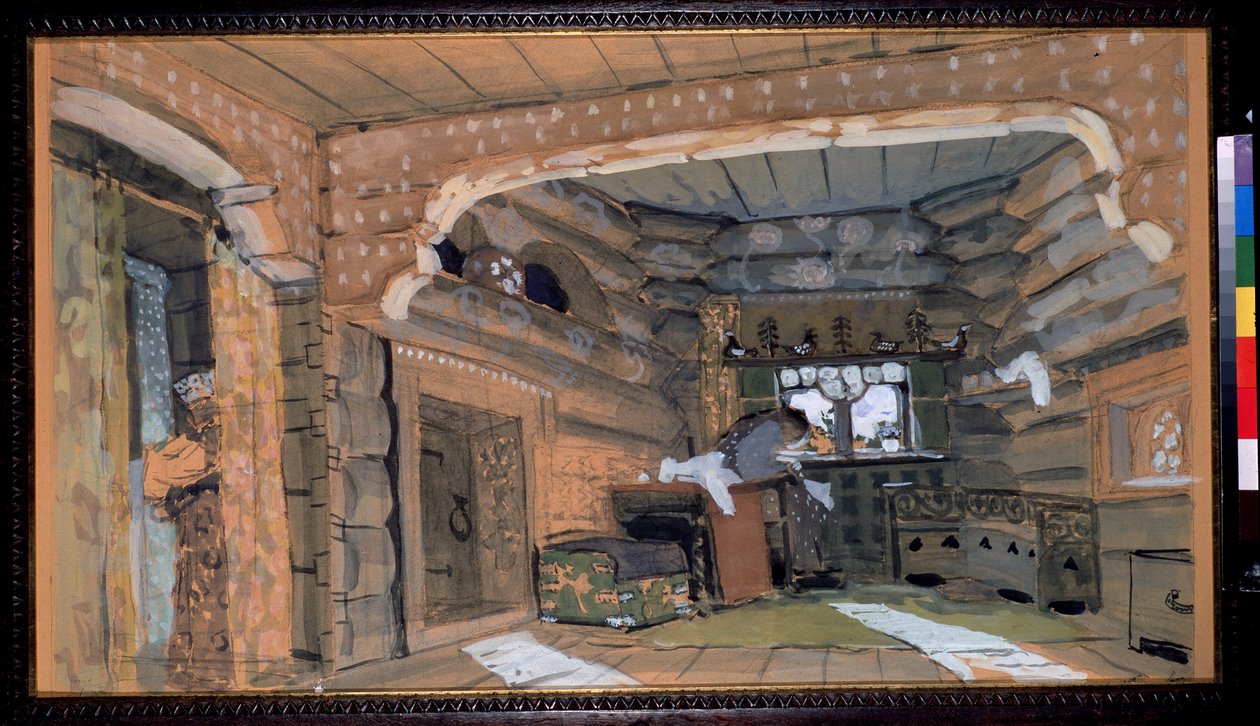 Decor voor de opera De Pskov Maagd van N. Rimsky-Korsakov. Beschrijving van het interieur. door Aleksandr Jakovlevic Golovin