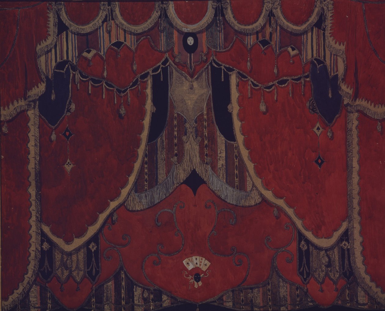 Ontwerp van hoofdgordijn voor het toneelstuk De Maskerade door M. Lermontov, 1917 door Aleksandr Jakovlevic Golovin