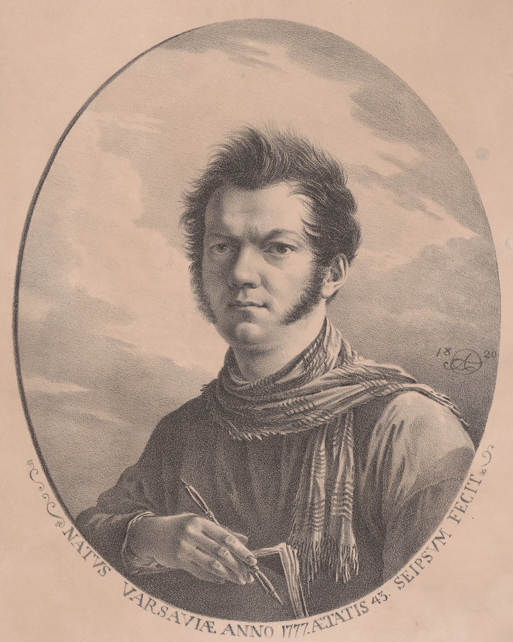 Zelfportret met een album en pen, 1819 door Aleksandr Orlovsky