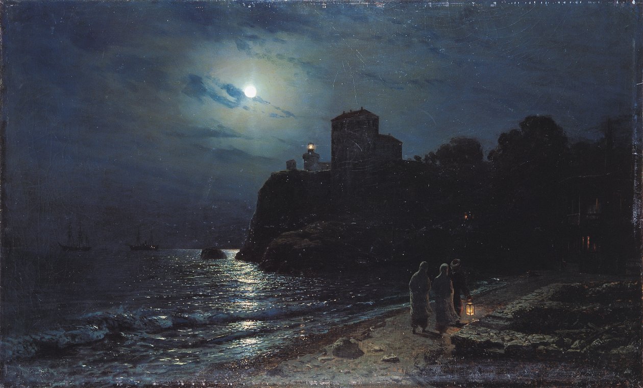 Maanlicht aan de rand van een meer, 1870 door Alexei Kondratjewitsch Sawrassow