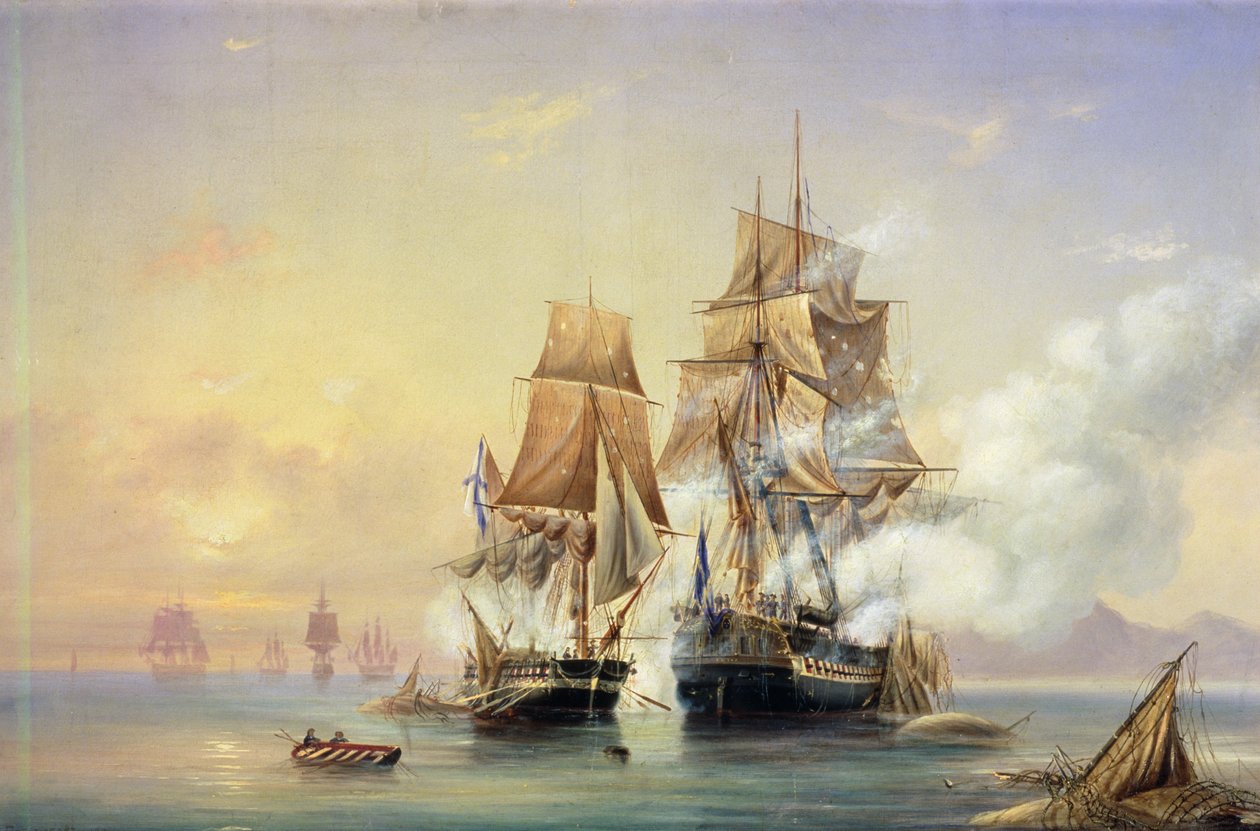 De Russische Cutter Mercury vangt de Zweedse fregat Venus op 21 mei 1789, 1845 door Aleksei Petrovich Bogolyubov