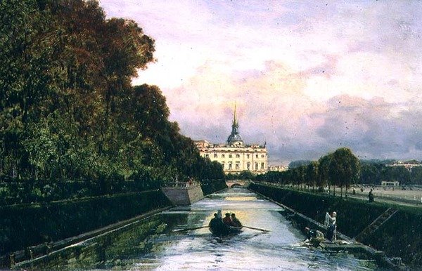 Uitzicht op het Lebyazhyeva-kanaal richting het Mikhailovsky-paleis, Sint-Petersburg door Aleksei Petrovich Bogolyubov