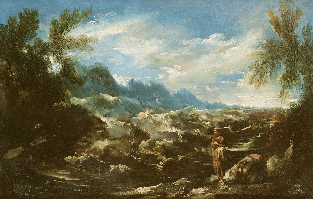 Sint Antonius van Padua preekt tot de vissen in Rimini, c.1720-25 door Alessandro Magnasco