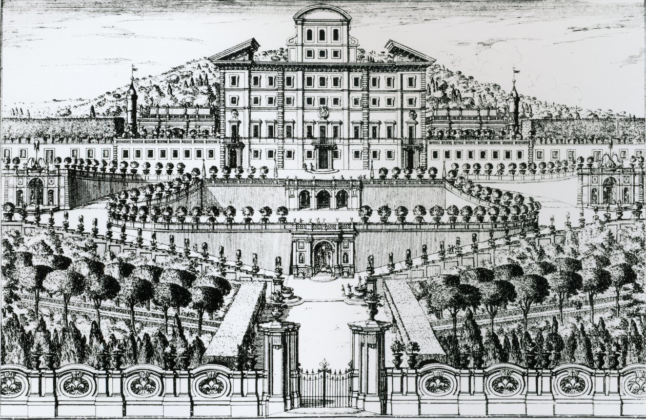 Zicht op de Villa Aldobrandini vanuit de tuin door Alessandro Spechi
